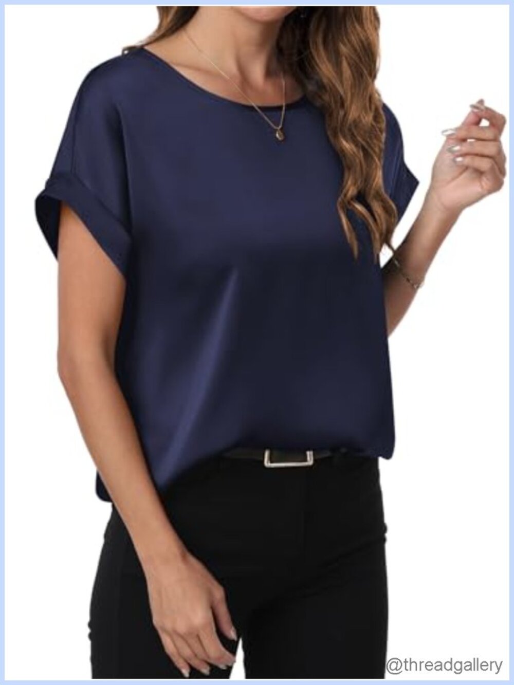 Satin Blouse Short Sleeve Crewneck Casual Dressy Top